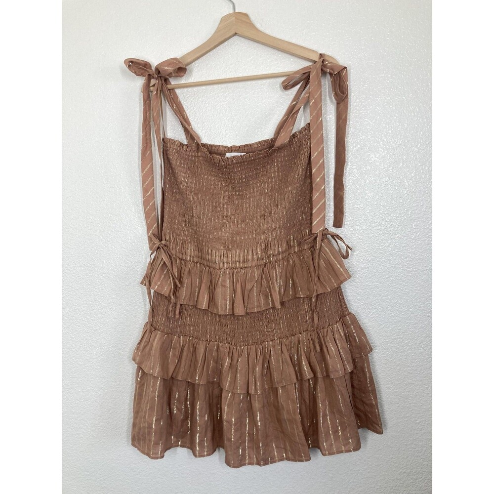 House Of Harlow 1960 Corinne Shirred Dress M Peach Striped Ruffle Mini Sundress